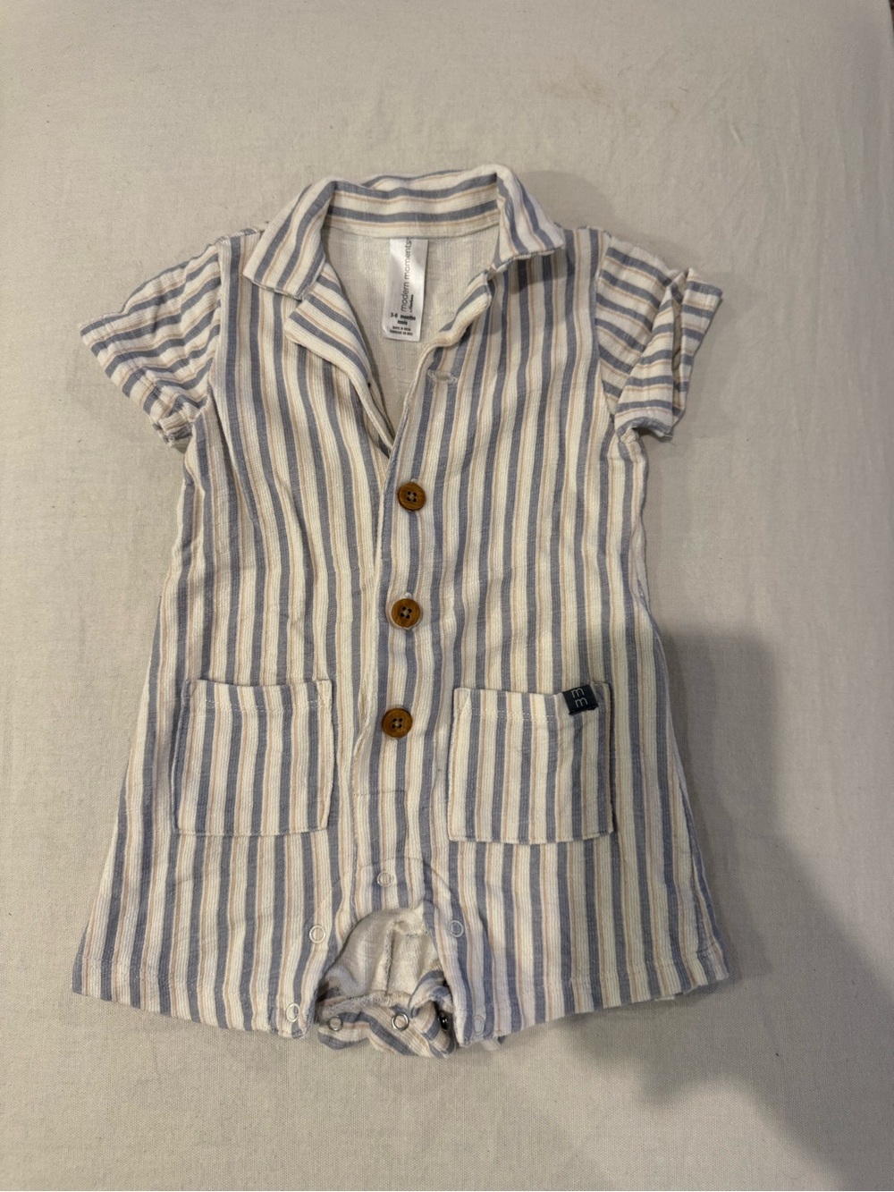 Toddler Striped Button-Front Romper in Blue & White